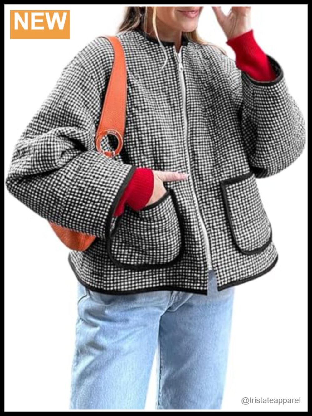 Women's Quilted Lightweight Jacket Plaid Cropped Winter Coat